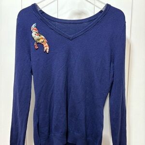Zac Posen Women's Blue v neck  Embroidered Sweater Size Small Cashmere Blend